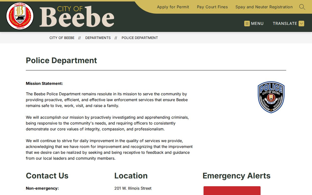 Official Beebe Police Department information page
