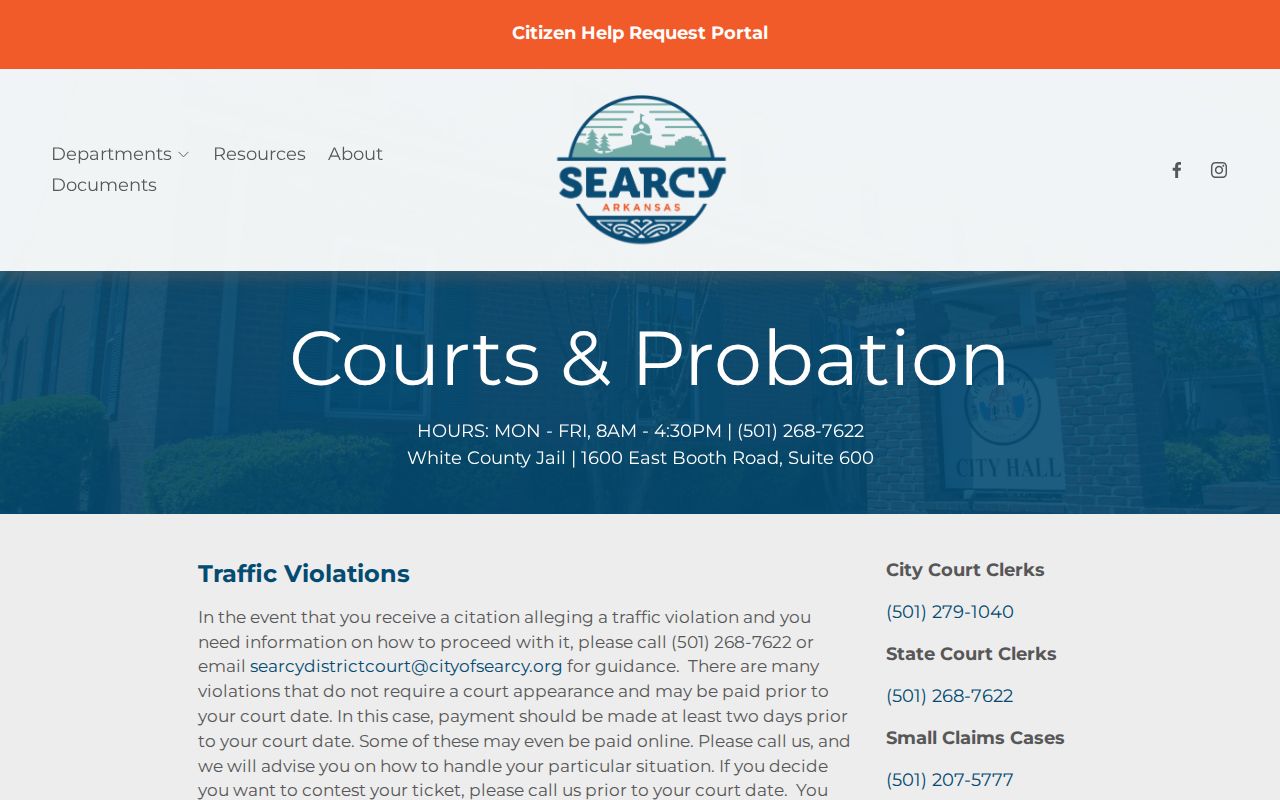 Searcy Courts and Probation page for Division 2 court records
