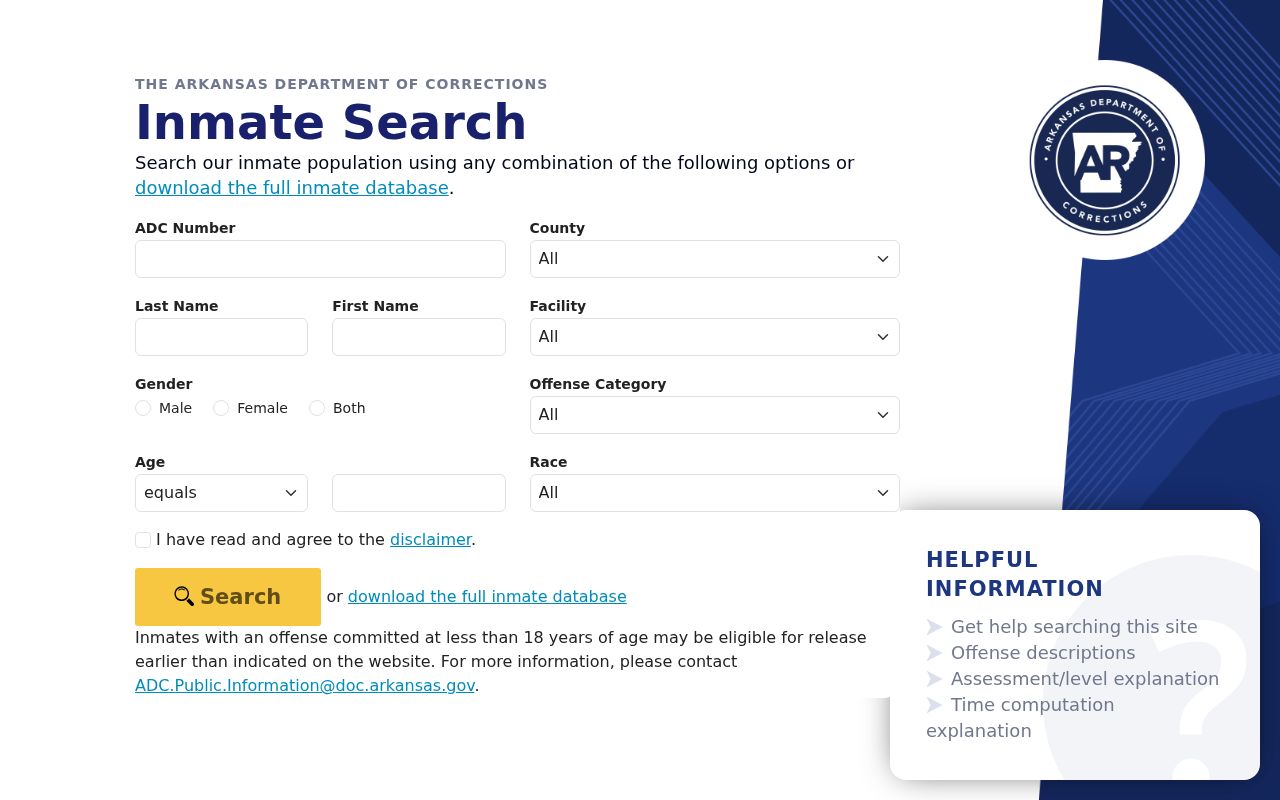 Arkansas Department of Corrections inmate search