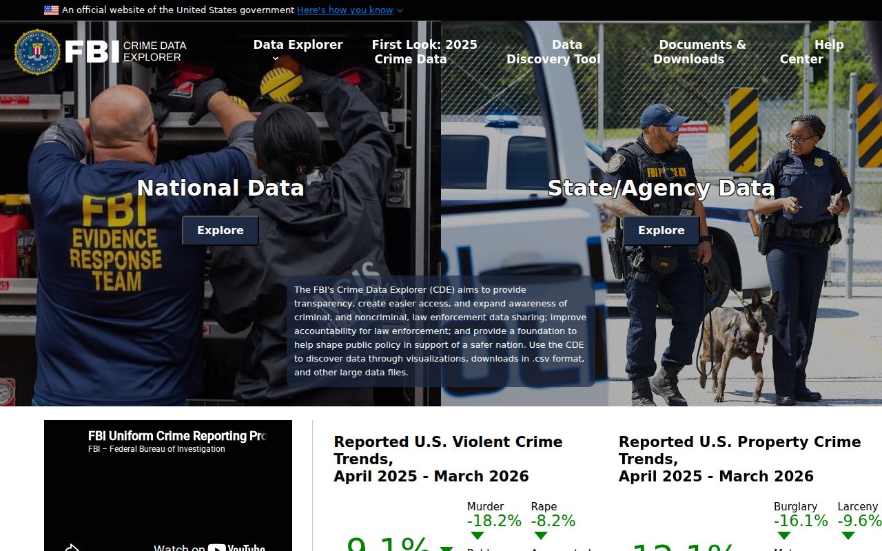 FBI Crime Data Explorer interface used for crime statistics rather than offender profiles